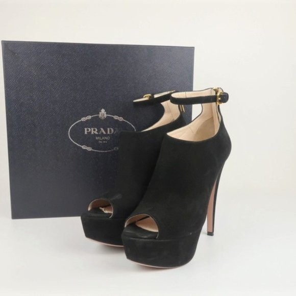 Prada Shoes - Prada Peep Toe Platform Ankle Bootie Heel